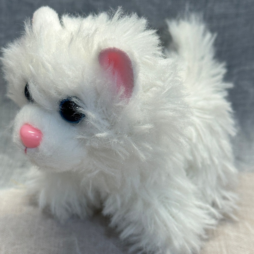 Vivid Scruffies White Plush Kitten Blue Eyes Pink Nose Shaggy Cat Toy 2016